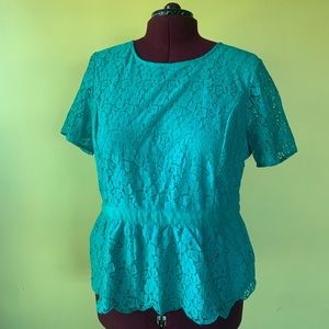 Jessica London seafoom green lace peplum blouse